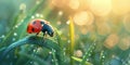 A ladybug sitting on top of a green leaf Royalty Free Stock Photo