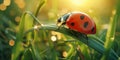 A ladybug sitting on top of a green leaf Royalty Free Stock Photo