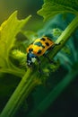 A ladybug is sitting on top of a green plant Royalty Free Stock Photo