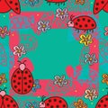 Ladybug square frame seamless pattern
