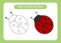 Ladybug. Trace and color the picture. Educational game for children. Handwriting and drawing practice. Nature theme activity for Royalty Free Stock Photo