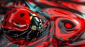 Ladybug walking on abstract red and black liquid surface Royalty Free Stock Photo