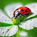 Ladybug On a Wet Four Leaf Clover Royalty Free Stock Photo