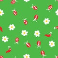 Ladybug worm and flowers seamless pattern Royalty Free Stock Photo