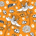 Flowers and Bugs-Garden Tea Party seamless repeat pattern