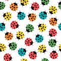 Ladybugs in colors seamless pattern, abstract texture vector art illustration