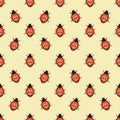 Ladybugs, funny seamless pattern on yellow background Royalty Free Stock Photo