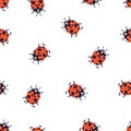 Ladybugs pattern. Seamless ladybirds background, repeating print. Lady bugs, dotted beetles, endless texture design for Royalty Free Stock Photo