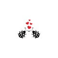 Ladybugs with red hearts. Beetle couple icon isolated on white. Vector flat illustration Royalty Free Stock Photo