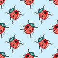 Ladybugs seamless background repeating pattern, wallpaper background, cute seamless pattern background