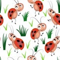 1527 ladybugs, seamless pattern, children`s drawing, fabulous ladybugs, ornament for wallpaper and fabric, wrapper, scrapbooking