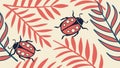 Ladybugs and Tropical Leaves Botanical Pattern, vector design Generative AI Royalty Free Stock Photo