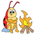 Ladybugs were freezing cold by the fire, doodle icon image