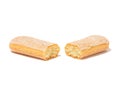 Ladyfingers or savoiardi biscuit broken in half, italian dessert and sponge cookies Royalty Free Stock Photo