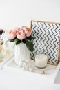 Ladys dressing table decoration with flowers, beautiful details, Royalty Free Stock Photo