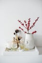 Ladys dressing table decoration with flowers, beautiful details,