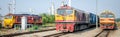 Laem Chabang,Thailand:Three locomotives parking.