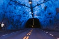 Laerdal Tunnel, Norway. Road On Illuminated Tunnel In Norwegian Mountains. Famous Longest Road Tunnel In World. Popular