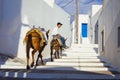 Lagada of Amorgos,Greece-August 2 ,2017.A small kid riding his d