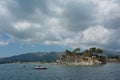 Laganas, Greece - 06/11/2016: Seascape. Motor boats near the island