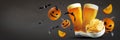 Lager beer and chips autumn Halloween holiday background Royalty Free Stock Photo