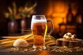 lager gold beverage pub glass pint foam beer drink alcohol. Generative AI. Royalty Free Stock Photo