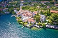 Laglio. Idyllic town of Laglio and Como lake waterfront aerial view