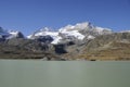 Lago Bianco auf dem Bernina Hospitz. Lake Bianco in the Swiss Alps at the Bernina Hospitz Royalty Free Stock Photo