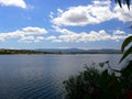 Summer landscape with big lake and mountains in Sardinia