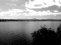 Big lake in inland of sardinia in black and white