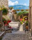 The beautiful village of Rocca Vittiana overlooking the Lago del Salto. Province of Rieti, Lazio, Italy.