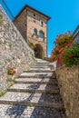 The beautiful village of Rocca Vittiana overlooking the Lago del Salto. Province of Rieti, Lazio, Italy.