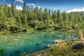 Lago delle Streghe alpine lake at Alpe Devero Italy with trees and clear water Royalty Free Stock Photo