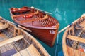 Lago di Braers lake, Dolomite Alps, Italy. Boats on the lake. Landscape in the Dolomite Alps, Italy. Royalty Free Stock Photo