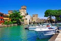 Lago di Garda - pictorial view with Rocca Scaligera in Sirmione. Italy Royalty Free Stock Photo
