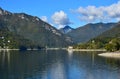 Lago di Ledro and its surrounding mountains. View from Molina on a clear autumn day. Trentino, Italy Royalty Free Stock Photo