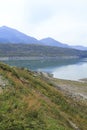 Lago di Montespluga, reservoir, in the Spluegen Mountain pass in Italy, Lombardy