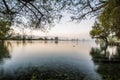 Lago di Posta Fibreno in a foggy sunrise, Ciociaria, Italy Royalty Free Stock Photo