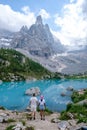 Lago di Sorapis in the Italian Dolomites, milky blue lake Lago di Sorapis, Lake Sorapis, Royalty Free Stock Photo