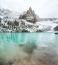 Lago di Sorapis lake, Dolomite Alps, Italy. Beautiful natural landscape at the winter time. Royalty Free Stock Photo