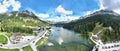 Lago Misurina - Panoramica aerea dall\'alto del paesaggio sulle Dolomiti di Sesto