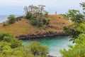 Lagoa Azul Blue Lake a beautiful beach with baobab and a lighthouse up the cliff in Sao Tome and Principe - Africa Royalty Free Stock Photo