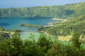 Lagoa das Sete Cidades is located on the island of Sao Miguel, Azores and is characterized by the double coloration of its waters Royalty Free Stock Photo