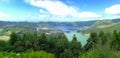 Lagoa das Sete Cidades is located on the island of Sao Miguel, Azores and is characterized by the double coloration of its waters Royalty Free Stock Photo