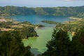 Lagoa das Sete Cidades is located on the island of Sao Miguel, Azores and is characterized by the double coloration of its waters Royalty Free Stock Photo