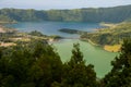 Lagoa das Sete Cidades is located on the island of Sao Miguel, Azores and is characterized by the double coloration of its waters Royalty Free Stock Photo