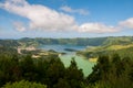 Lagoa das Sete Cidades is located on the island of Sao Miguel, Azores and is characterized by the double coloration of its waters Royalty Free Stock Photo