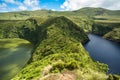 Lagoa Negra and Lagoa Comprida on the Azores island of Flores, P Royalty Free Stock Photo