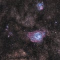 Lagoon ans trifid nebulae, m8 and m20 Royalty Free Stock Photo