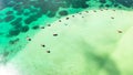 A lagoon with floating crotches, top view. Manlawi Sandbar floating cottages in Caramoan Islands.